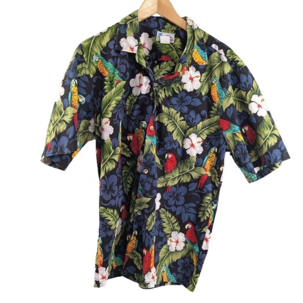 Hawaii Mens Parrot Hawaiian‎ Shirt L Multicolor Short Sleeve Button Up USA Made